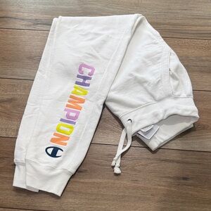 Champion White Women’s Joggers with Rainbow Logo